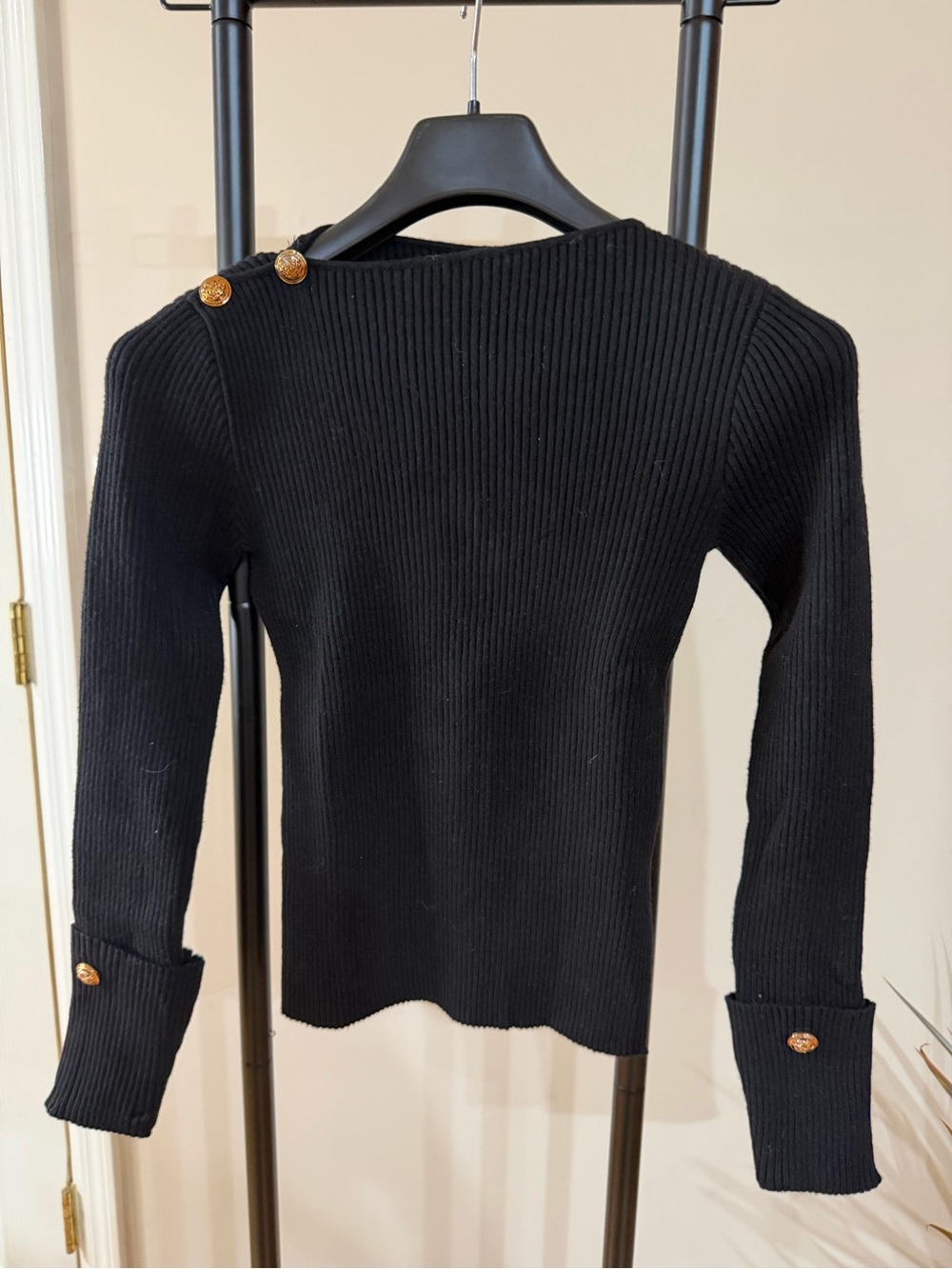 Urban Revivo Black Ribbed Knit Sweater with Gold Buttons